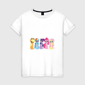Женская футболка хлопок с принтом Моя Маленькая пони в Тюмени, 100% хлопок | прямой крой, круглый вырез горловины, длина до линии бедер, слегка спущенное плечо | applejack | friendship | mylittlepony | rainbow dash | twilight sparkle | waifu | вайфу | дружба это магия | друзья | кони | моя маленькая пони | мультфильм | пони | радуга | ренбоу деш | эплджек