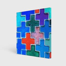 Холст квадратный с принтом Крестик в Тюмени, 100% ПВХ |  | абстракция | детское | молодежное | тетрис | хайп | цветное | яркое
