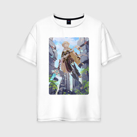 Женская футболка хлопок Oversize с принтом Подхваченный ветром в Тюмени, 100% хлопок | свободный крой, круглый ворот, спущенный рукав, длина до линии бедер
 | арт | боевой парень | итер | итэр | меч | мечник | милый парень | путешественник | рисунок
