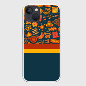 Чехол для iPhone 13 с принтом Африканская Символика в Тюмени,  |  | Тематика изображения на принте: африка | африканская символика | знаки | линии | полосы | рисунок | туризм