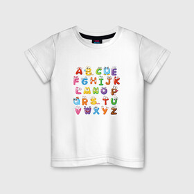 Детская футболка хлопок с принтом Английский Алфавит в Тюмени, 100% хлопок | круглый вырез горловины, полуприлегающий силуэт, длина до линии бедер | алфавит | английский алфавит | буквы | буквы с глазами | красочные буквы | персонажи