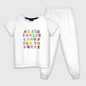Детская пижама хлопок с принтом Английский Алфавит в Тюмени, 100% хлопок |  брюки и футболка прямого кроя, без карманов, на брюках мягкая резинка на поясе и по низу штанин
 | алфавит | английский алфавит | буквы | буквы с глазами | красочные буквы | персонажи