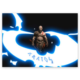 Поздравительная открытка с принтом Power of Kratos в Тюмени, 100% бумага | плотность бумаги 280 г/м2, матовая, на обратной стороне линовка и место для марки
 | gad of war | game | games | god of war | god of wor | power | атрей | атрэй | бог войны | игра | игры | кратос