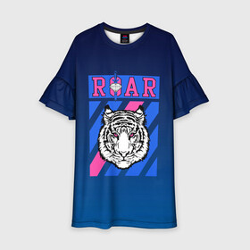 Детское платье 3D с принтом Roar Tiger в Тюмени, 100% полиэстер | прямой силуэт, чуть расширенный к низу. Круглая горловина, на рукавах — воланы | Тематика изображения на принте: roar | большая кошка | полосатый | тигр | тигрица | хищник