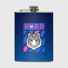 Фляга с принтом Roar Tiger в Тюмени, металлический корпус | емкость 0,22 л, размер 125 х 94 мм. Виниловая наклейка запечатывается полностью | roar | большая кошка | полосатый | тигр | тигрица | хищник