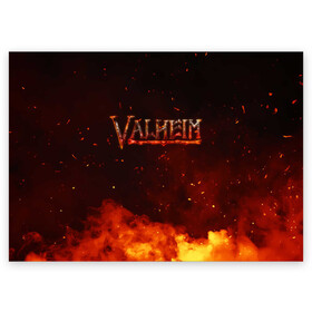 Поздравительная открытка с принтом Valheim огненный лого в Тюмени, 100% бумага | плотность бумаги 280 г/м2, матовая, на обратной стороне линовка и место для марки
 | fantasy | mmo | valheim | valve | валхейм | вальхейм | викинги | выживалка | игра | королевская битва | ммо | ролевая игра | фэнтази