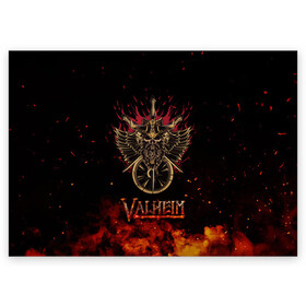 Поздравительная открытка с принтом Valheim символ черепа в Тюмени, 100% бумага | плотность бумаги 280 г/м2, матовая, на обратной стороне линовка и место для марки
 | fantasy | mmo | valheim | valve | валхейм | вальхейм | викинги | выживалка | игра | королевская битва | ммо | ролевая игра | фэнтази