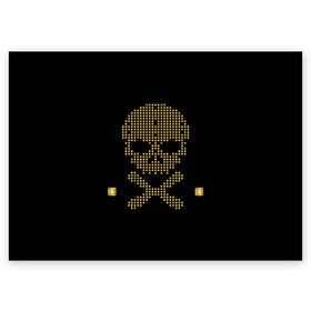 Поздравительная открытка с принтом Пиратский через из золота в Тюмени, 100% бумага | плотность бумаги 280 г/м2, матовая, на обратной стороне линовка и место для марки
 | Тематика изображения на принте: hell | skull | ад | скелет | ужасы | череп | черепушка