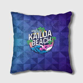 Подушка 3D с принтом KAILUA BEACH в Тюмени, наволочка – 100% полиэстер, наполнитель – холлофайбер (легкий наполнитель, не вызывает аллергию). | состоит из подушки и наволочки. Наволочка на молнии, легко снимается для стирки | Тематика изображения на принте: kailua | акула | закат | море | отдых | отпуск | пальмы | пляж