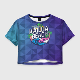 Женская футболка Crop-top 3D с принтом KAILUA BEACH в Тюмени, 100% полиэстер | круглая горловина, длина футболки до линии талии, рукава с отворотами | Тематика изображения на принте: kailua | акула | закат | море | отдых | отпуск | пальмы | пляж