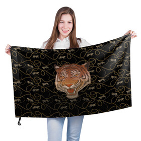 Флаг 3D с принтом Морда тигра в Тюмени, 100% полиэстер | плотность ткани — 95 г/м2, размер — 67 х 109 см. Принт наносится с одной стороны | большая кошка | полосатый | тигр | тигрица | хищник