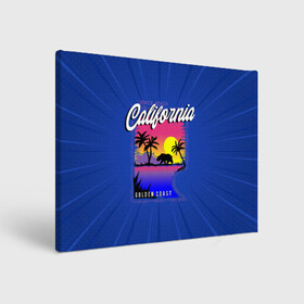 Холст прямоугольный с принтом California golden coast в Тюмени, 100% ПВХ |  | california | golden coast | гризли | закат | калифорния | медведь | пальмы | природа