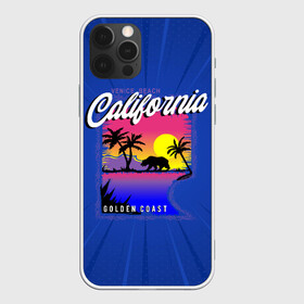Чехол для iPhone 12 Pro с принтом California golden coast в Тюмени, силикон | область печати: задняя сторона чехла, без боковых панелей | california | golden coast | гризли | закат | калифорния | медведь | пальмы | природа