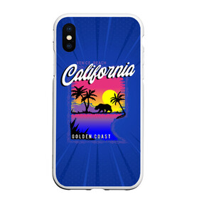 Чехол для iPhone XS Max матовый с принтом California golden coast в Тюмени, Силикон | Область печати: задняя сторона чехла, без боковых панелей | california | golden coast | гризли | закат | калифорния | медведь | пальмы | природа