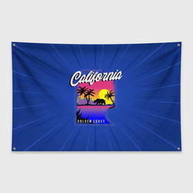 Флаг-баннер с принтом California golden coast в Тюмени, 100% полиэстер | размер 67 х 109 см, плотность ткани — 95 г/м2; по краям флага есть четыре люверса для крепления | california | golden coast | гризли | закат | калифорния | медведь | пальмы | природа