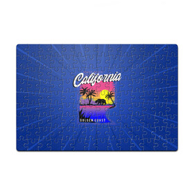 Пазл магнитный 126 элементов с принтом California golden coast в Тюмени, полимерный материал с магнитным слоем | 126 деталей, размер изделия —  180*270 мм | Тематика изображения на принте: california | golden coast | гризли | закат | калифорния | медведь | пальмы | природа