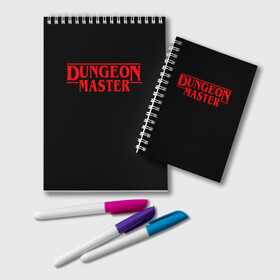 Блокнот с принтом Stranger Dungeon Master в Тюмени, 100% бумага | 48 листов, плотность листов — 60 г/м2, плотность картонной обложки — 250 г/м2. Листы скреплены удобной пружинной спиралью. Цвет линий — светло-серый
 | aniki | billy | boss | boy | bucks | dark | deep | door | dungeon | fantasy | gachi | gachimuchi | gym | hundred | master | muchi | next | stranger | the | things | three | van | wee | билли | ван | гачи | гачимучи | дела | мучи |