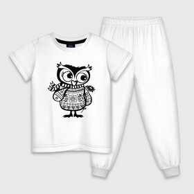 Детская пижама хлопок с принтом Сова с цветком в Тюмени, 100% хлопок |  брюки и футболка прямого кроя, без карманов, на брюках мягкая резинка на поясе и по низу штанин
 | owl | owls | сова | совушка | совы | филин | фраза | юмор