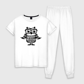 Женская пижама хлопок с принтом Сова в очках в Тюмени, 100% хлопок | брюки и футболка прямого кроя, без карманов, на брюках мягкая резинка на поясе и по низу штанин | owl | owls | сова | совушка | совы | филин | фраза | юмор