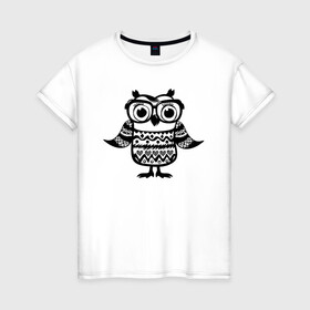 Женская футболка хлопок с принтом Сова в очках в Тюмени, 100% хлопок | прямой крой, круглый вырез горловины, длина до линии бедер, слегка спущенное плечо | owl | owls | сова | совушка | совы | филин | фраза | юмор
