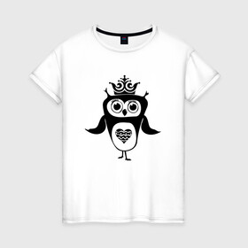 Женская футболка хлопок с принтом Сова принцесса в Тюмени, 100% хлопок | прямой крой, круглый вырез горловины, длина до линии бедер, слегка спущенное плечо | owl | owls | сова | совушка | совы | филин | фраза | юмор