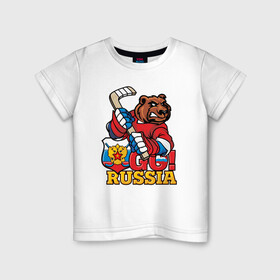 Детская футболка хлопок с принтом Хоккей. Вперед Россия. в Тюмени, 100% хлопок | круглый вырез горловины, полуприлегающий силуэт, длина до линии бедер | hockey | russia | клюшка | краснаямашина | россия | сборная | хоккей | шайба