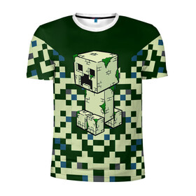 Мужская футболка 3D спортивная с принтом Minecraft Крипер в Тюмени, 100% полиэстер с улучшенными характеристиками | приталенный силуэт, круглая горловина, широкие плечи, сужается к линии бедра | minecraft | блоки | виеоигры | зеленый человечек | инди игра | комуфляж | майнкрафт | пикселы