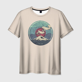 Мужская футболка 3D с принтом Вулкан Фудзияма. Япония в Тюмени, 100% полиэфир | прямой крой, круглый вырез горловины, длина до линии бедер | 70 | 80 | 90 | fuji | fujiyama | japan | long | mountain | play | record | retro | sunset | vynil | виниловая | гора | горы | долгоиграющая | закат | пластинка | ретро | фуджи | фудзи | фудзияма | япония
