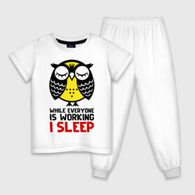Детская пижама хлопок с принтом Сова. Сплю, когда ты на работе в Тюмени, 100% хлопок |  брюки и футболка прямого кроя, без карманов, на брюках мягкая резинка на поясе и по низу штанин
 | owl | owls | сова | совушка | совы | филин | фраза | юмор