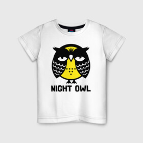 Детская футболка хлопок с принтом Ночная сова в Тюмени, 100% хлопок | круглый вырез горловины, полуприлегающий силуэт, длина до линии бедер | Тематика изображения на принте: owl | owls | сова | совушка | совы | филин | фраза | юмор