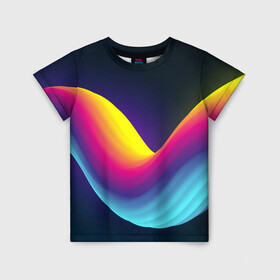 Детская футболка 3D с принтом Neon wire в Тюмени, 100% гипоаллергенный полиэфир | прямой крой, круглый вырез горловины, длина до линии бедер, чуть спущенное плечо, ткань немного тянется | neon | rainbow | геометрия | линии | неон | радуга | разноцветный | светящийся