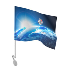 Флаг для автомобиля с принтом Юрий Гагарин Планета Земля в Тюмени, 100% полиэстер | Размер: 30*21 см | gagarin | гагарин | день космонавтики | космонавтика | космос | с гагариным | хорошего качества | юрий