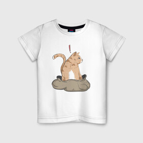 Детская футболка хлопок с принтом Кот в мешке в Тюмени, 100% хлопок | круглый вырез горловины, полуприлегающий силуэт, длина до линии бедер | cat | кот в мешке | кот из мема | рыжий котик | удивленный кошак