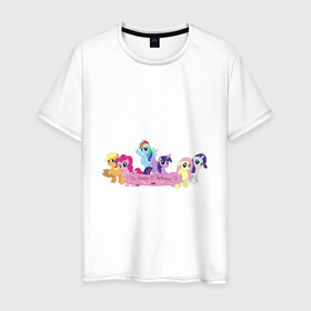 Мужская футболка хлопок с принтом My Little Pony Happy Birthday в Тюмени, 100% хлопок | прямой крой, круглый вырез горловины, длина до линии бедер, слегка спущенное плечо. | applejack | friendship | mylittlepony | rainbow dash | twilight sparkle | waifu | вайфу | дружба это магия | друзья | кони | моя маленькая пони | мультфильм | пони | радуга | ренбоу деш | эплджек
