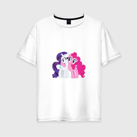 Женская футболка хлопок Oversize с принтом My Little Pony Pinkie Pie And  в Тюмени, 100% хлопок | свободный крой, круглый ворот, спущенный рукав, длина до линии бедер
 | applejack | friendship | mylittlepony | rainbow dash | twilight sparkle | waifu | вайфу | дружба это магия | друзья | кони | моя маленькая пони | мультфильм | пони | радуга | ренбоу деш | эплджек