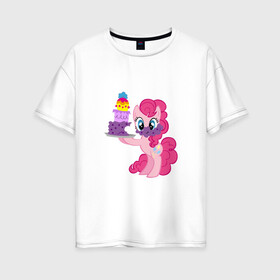 Женская футболка хлопок Oversize с принтом My Little Pony Pinkie Pie в Тюмени, 100% хлопок | свободный крой, круглый ворот, спущенный рукав, длина до линии бедер
 | applejack | friendship | mylittlepony | rainbow dash | twilight sparkle | waifu | вайфу | дружба это магия | друзья | кони | моя маленькая пони | мультфильм | пони | радуга | ренбоу деш | эплджек