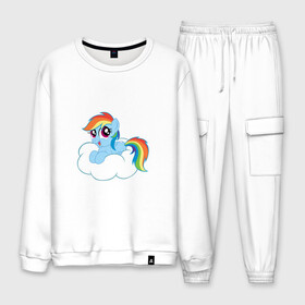 Мужской костюм хлопок с принтом My Little Pony Rainbow Dash в Тюмени, 100% хлопок | на свитшоте круглая горловина, мягкая резинка по низу. Брюки заужены к низу, на них два вида карманов: два “обычных” по бокам и два объемных, с клапанами, расположенные ниже линии бедра. Брюки с мягкой трикотажной резинкой на поясе и по низу штанин. В поясе для дополнительного комфорта — широкие завязки | applejack | friendship | mylittlepony | rainbow dash | twilight sparkle | waifu | вайфу | дружба это магия | друзья | кони | моя маленькая пони | мультфильм | пони | радуга | ренбоу деш | эплджек