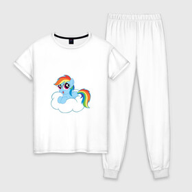 Женская пижама хлопок с принтом My Little Pony Rainbow Dash в Тюмени, 100% хлопок | брюки и футболка прямого кроя, без карманов, на брюках мягкая резинка на поясе и по низу штанин | applejack | friendship | mylittlepony | rainbow dash | twilight sparkle | waifu | вайфу | дружба это магия | друзья | кони | моя маленькая пони | мультфильм | пони | радуга | ренбоу деш | эплджек