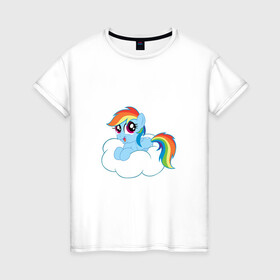 Женская футболка хлопок с принтом My Little Pony Rainbow Dash в Тюмени, 100% хлопок | прямой крой, круглый вырез горловины, длина до линии бедер, слегка спущенное плечо | applejack | friendship | mylittlepony | rainbow dash | twilight sparkle | waifu | вайфу | дружба это магия | друзья | кони | моя маленькая пони | мультфильм | пони | радуга | ренбоу деш | эплджек
