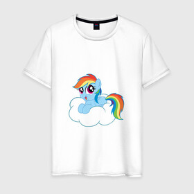 Мужская футболка хлопок с принтом My Little Pony Rainbow Dash в Тюмени, 100% хлопок | прямой крой, круглый вырез горловины, длина до линии бедер, слегка спущенное плечо. | applejack | friendship | mylittlepony | rainbow dash | twilight sparkle | waifu | вайфу | дружба это магия | друзья | кони | моя маленькая пони | мультфильм | пони | радуга | ренбоу деш | эплджек