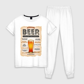 Женская пижама хлопок с принтом ПИВО НА ВСЕХ ЯЗЫКАХ МИРА в Тюмени, 100% хлопок | брюки и футболка прямого кроя, без карманов, на брюках мягкая резинка на поясе и по низу штанин | alchohol | beer | drink | заграница | напитки | пенное | солод | хмель | языки