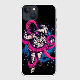 Чехол для iPhone 13 с принтом Осьминог и Космонавт | Space Octopus в Тюмени,  |  | alien | earth | galaxy | glitch | hello | mars | monster | moon | nasa | space | star | абстракция | вселенная | глитч | звезда | земля | космонавт | космос | кракен | луна | марс | монстр | наса | нло | осьминог | планета | привет | спорт