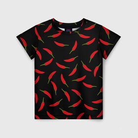 Детская футболка 3D с принтом Chili peppers в Тюмени, 100% гипоаллергенный полиэфир | прямой крой, круглый вырез горловины, длина до линии бедер, чуть спущенное плечо, ткань немного тянется | chili peppers | горячий | еда | овощ | острый | перец чили | узор