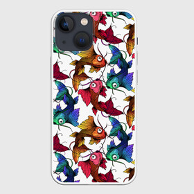 Чехол для iPhone 13 mini с принтом Японские рыбки КОИ узор в Тюмени,  |  | aquarium | japan | japan koi | japanese | koi fish | pattern | watercolor | акварель | аквариум | большие глаза | декоративные рыбки | животные | карп | карпы | паттерн | разноцветные рыбки | рисунок | сазан | сазаны | узор из рыб