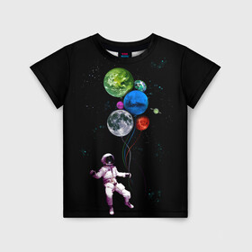 Детская футболка 3D с принтом Космонавт Воздушные Планеты в Тюмени, 100% гипоаллергенный полиэфир | прямой крой, круглый вырез горловины, длина до линии бедер, чуть спущенное плечо, ткань немного тянется | alien | earth | galaxy | hello | mars | moon | nasa | space | star | абстракция | вселенная | звезда | земля | космонавт | космос | луна | марс | наса | нло | планета | привет | текстура | узор | шары