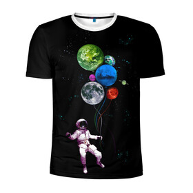 Мужская футболка 3D спортивная с принтом Космонавт Воздушные Планеты в Тюмени, 100% полиэстер с улучшенными характеристиками | приталенный силуэт, круглая горловина, широкие плечи, сужается к линии бедра | Тематика изображения на принте: alien | earth | galaxy | hello | mars | moon | nasa | space | star | абстракция | вселенная | звезда | земля | космонавт | космос | луна | марс | наса | нло | планета | привет | текстура | узор | шары