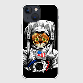 Чехол для iPhone 13 mini с принтом Кот Космонавт (США) в Тюмени,  |  | cat | earth | mars | moon | nasa | space | star | животные | звезда | земля | космонавт | космос | кот | кошка | луна | марс | наса | планета | прикол