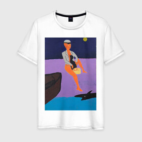 Мужская футболка хлопок с принтом Картина #1, Ческидов в Тюмени, 100% хлопок | прямой крой, круглый вырез горловины, длина до линии бедер, слегка спущенное плечо. | Тематика изображения на принте: абстракция | акула | берег | женщина | кошка | лодка | луна