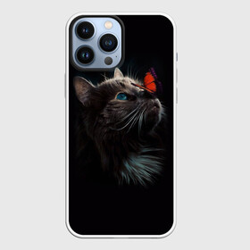 Чехол для iPhone 13 Pro Max с принтом Котик и бабочка в Тюмени,  |  | Тематика изображения на принте: бабочка | бабочка на носу | животные | кот | котенок | кошка