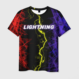 Мужская футболка 3D с принтом Lightning | Молния в Тюмени, 100% полиэфир | прямой крой, круглый вырез горловины, длина до линии бедер | женская | краски | молния | молодёжь | мужская | надпись | неон | погода | свобода | тренд